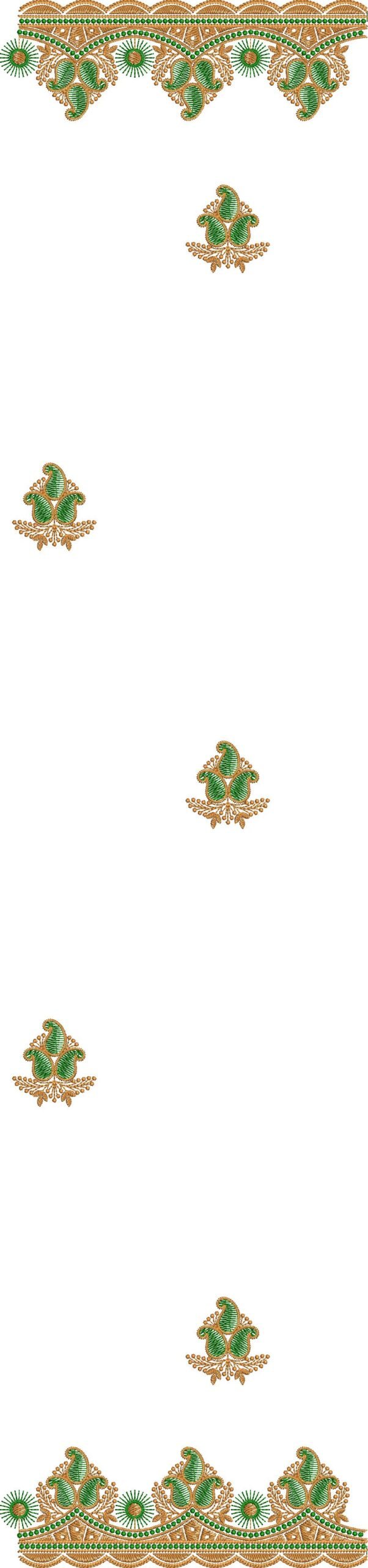 C Pallu Saree Machine Embroidery Design โ MyDigitalCraft.com C Pallu Saree Embroidery Design with Green and Gold Floral Border