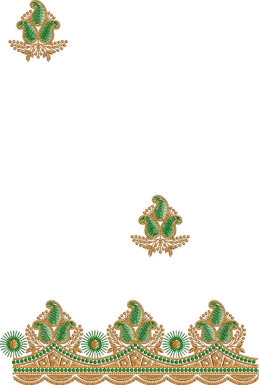 C Pallu Saree Machine Embroidery Design โ MyDigitalCraft.com C Pallu Saree Embroidery Design with Green and Gold Floral Border