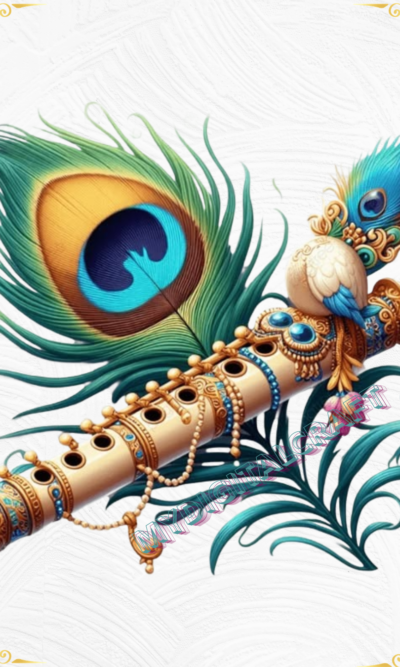 Digital 3D Krishna Flute Peacock Feather Sticker_1