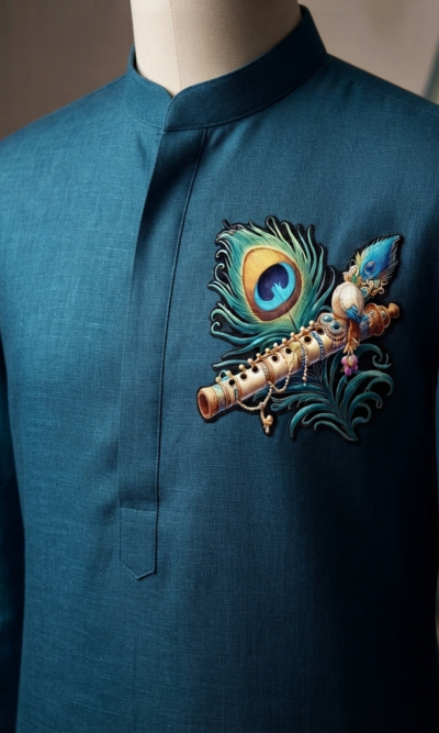 Digital 3D Krishna Flute Peacock Feather Sticker_2
