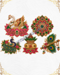 Luxury Indian Embroidery DTF Sticker 5 Pcs Set Peacock, Lotus, Kalash, Flute & Mandala_1