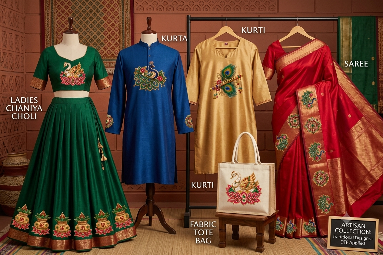 Luxury Indian Embroidery DTF Sticker 5 Pcs Set Peacock, Lotus, Kalash, Flute & Mandala_4 Luxury Indian Embroidery DTF Sticker 5 Pcs Set Peacock, Lotus, Kalash, Flute & Mandala_4