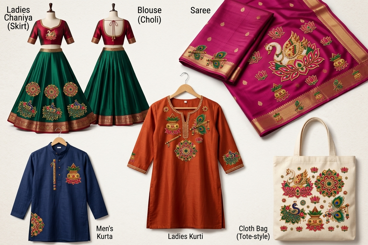 Luxury Indian Embroidery DTF Sticker 5 Pcs Set Peacock, Lotus, Kalash, Flute & Mandala_5