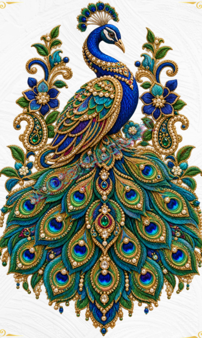 Luxury Peacock Embroidery DTF Sticker Artwork_1