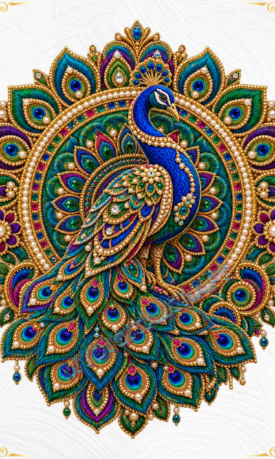 Luxury Peacock Embroidery DTF Sticker PNG Digital Design_1