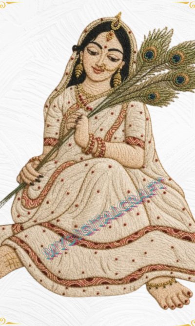Radha Krishna Peacock Feather Embroidery Digital Sticker_1
