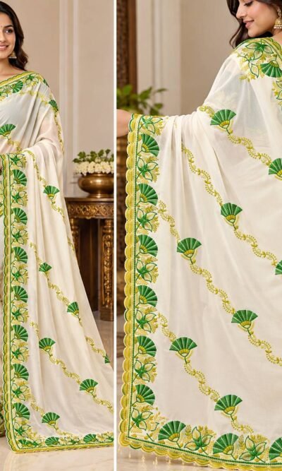 C Pallu Saree Embroidery Design with Floral Border