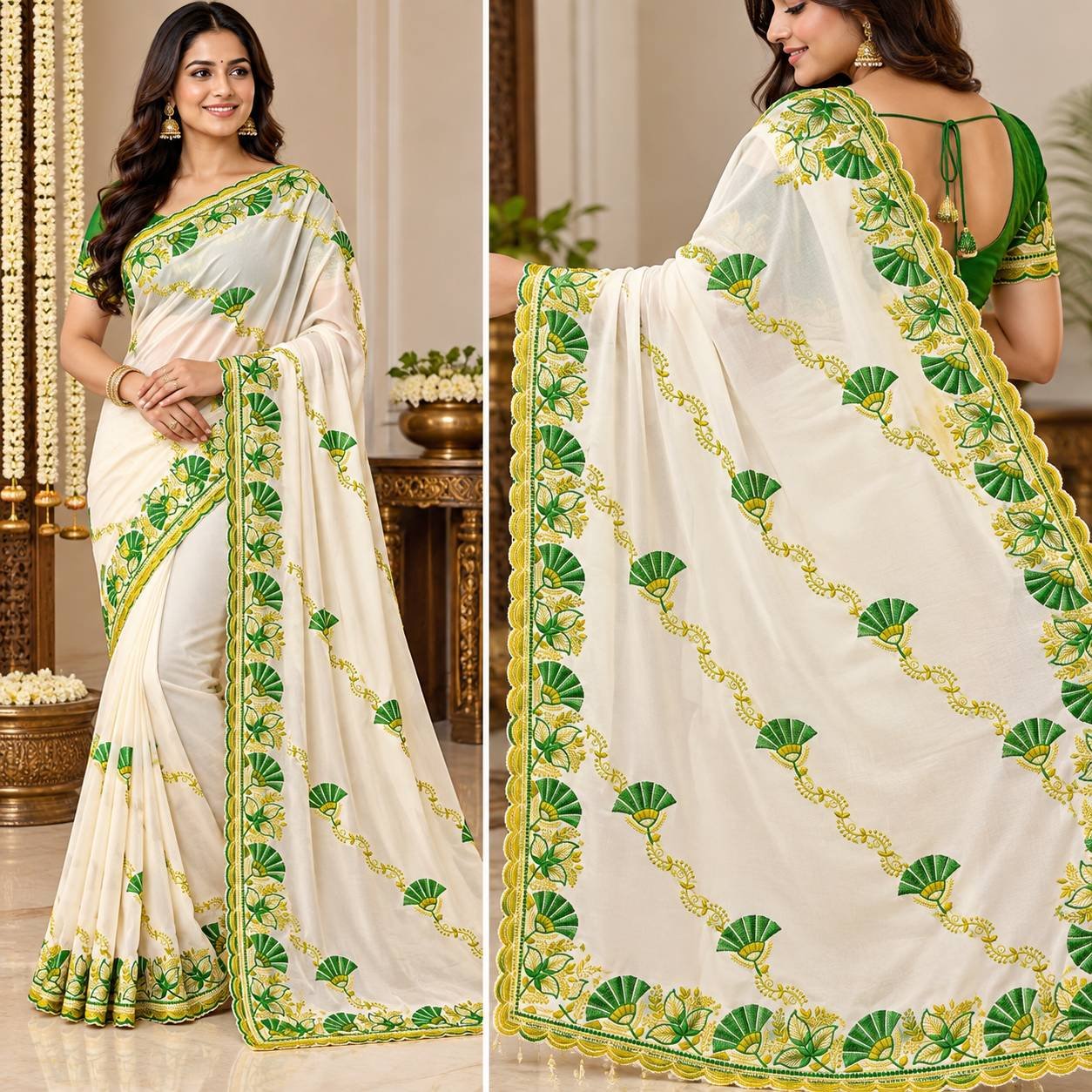 C Pallu Saree Embroidery Machine Design C Pallu Saree Embroidery Design with Floral Border