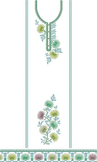 2.5MM Bhungali Sequin Suit Embroidery Design with Floral Neckline