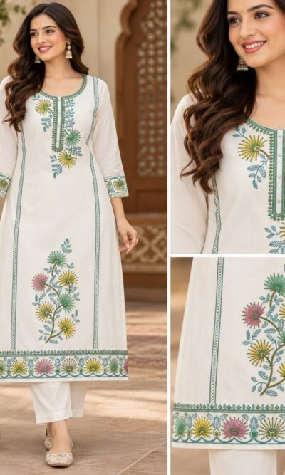 2.5MM Bhungali Sequin Suit Embroidery Design with Floral Neckline