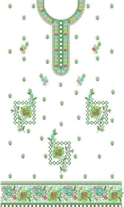 3MM Sequin Suit Embroidery Design with Floral Neckline and Border