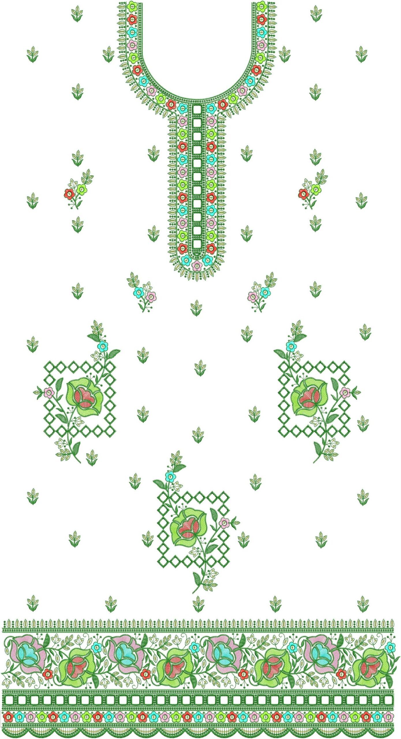 3MM Sequin Suit Embroidery Design 3MM Sequin Suit Embroidery Design with Floral Neckline and Border