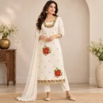 3mm Sequin Suit Embroidery Design with Floral Neckline and Border