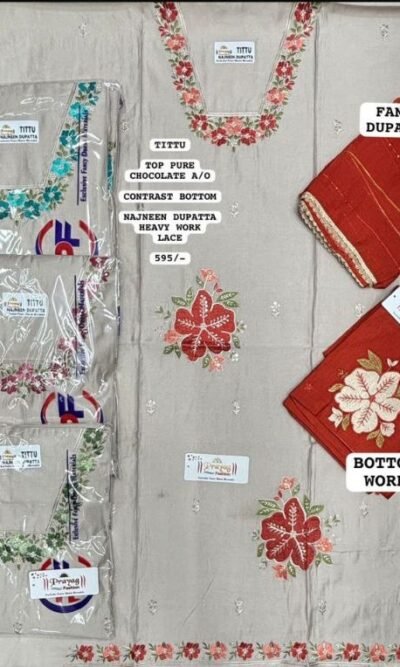 3mm Sequin Suit Embroidery Design with Floral Neckline and Border