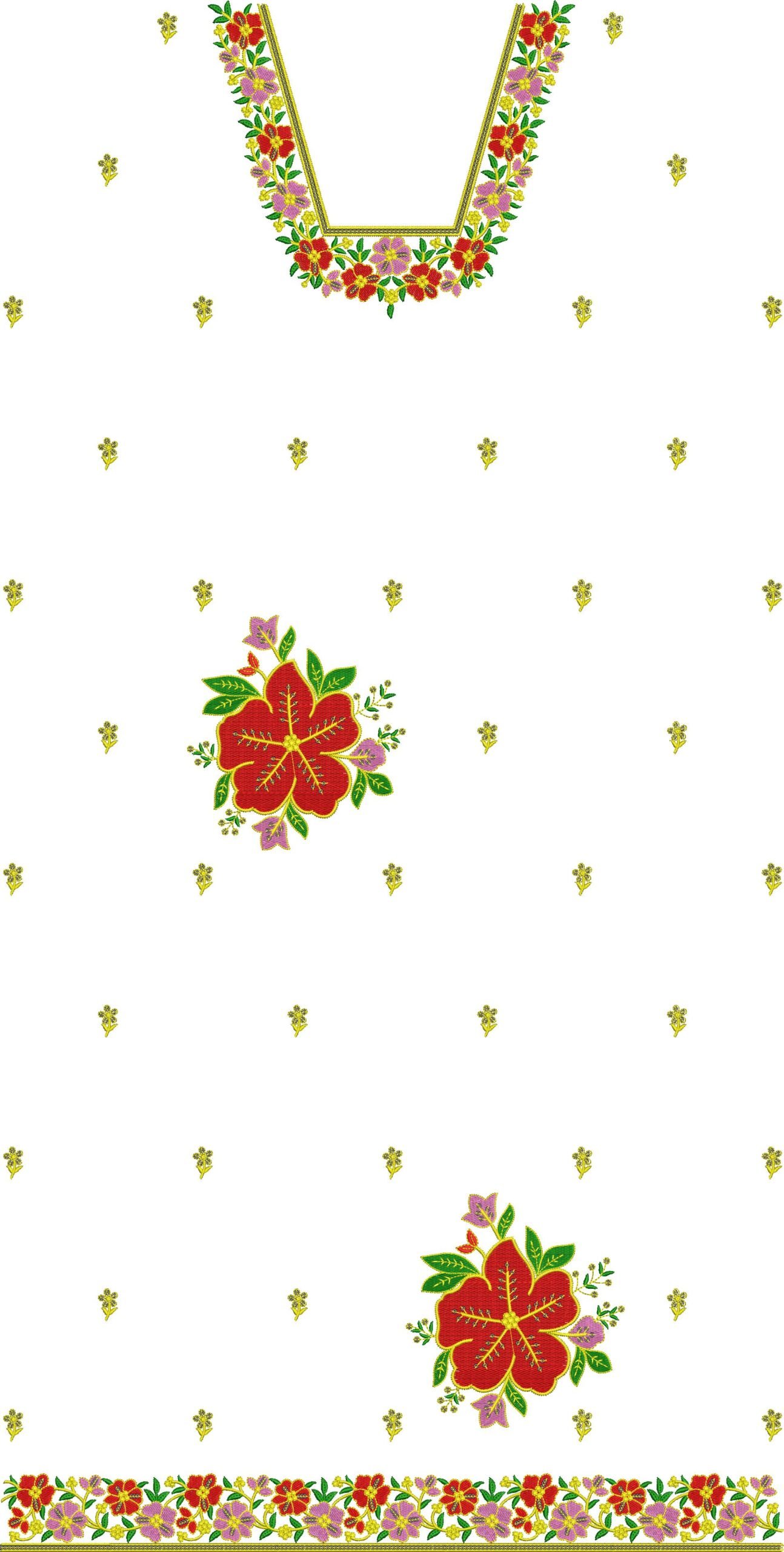 3mm Sequin Suit Embroidery Design 3mm Sequin Suit Embroidery Design with Floral Neckline and Border
