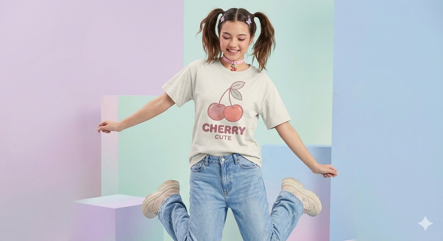 Cute Cherry Women’s T-Shirt Design_4 Cute Cherry Women’s T-Shirt Design_4