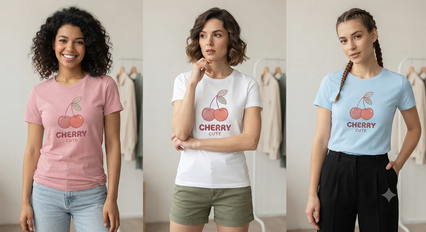 Cute Cherry Women’s T-Shirt Design_5 Cute Cherry Women’s T-Shirt Design_5