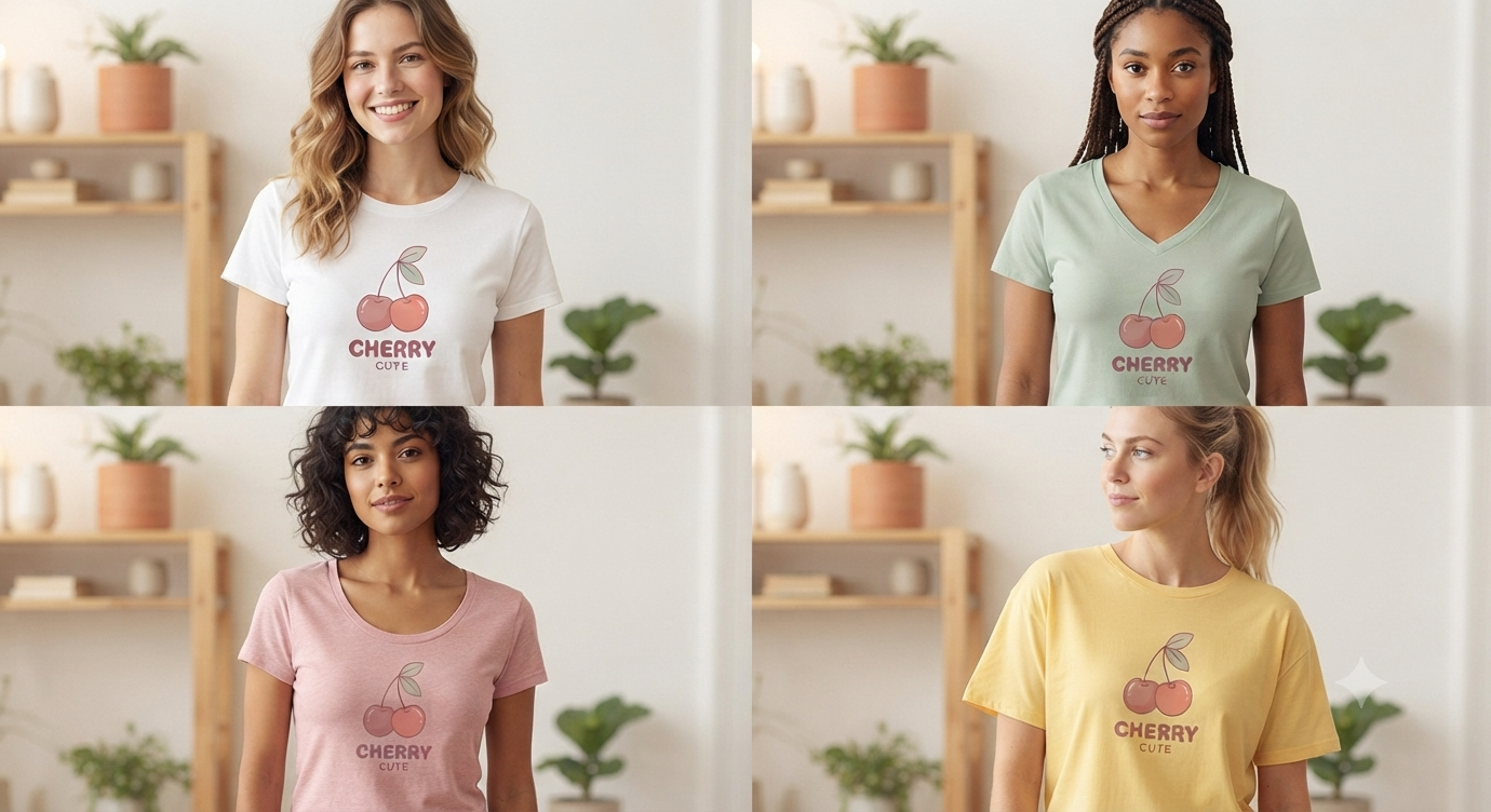 Cute Cherry Women’s T-Shirt Design_6 Cute Cherry Women’s T-Shirt Design_6