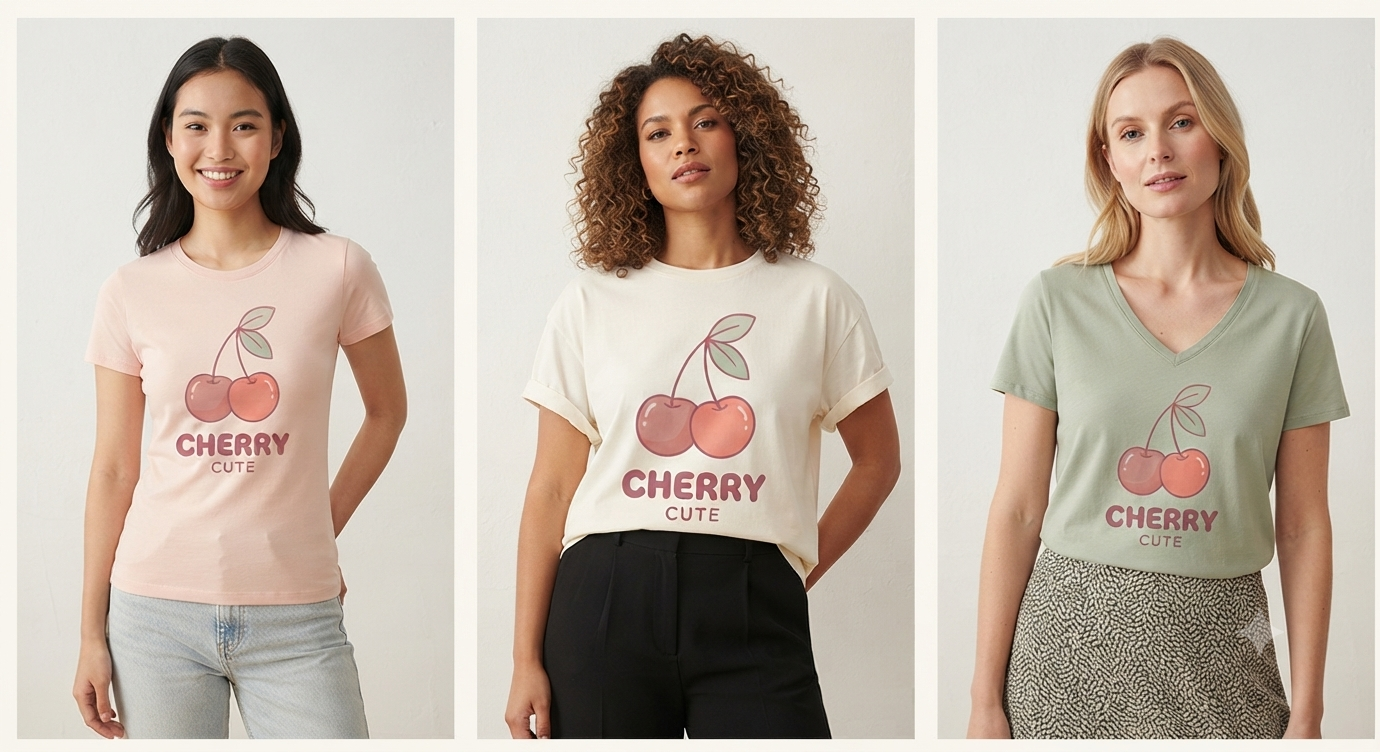 Cute Cherry Women’s T-Shirt Design_7 Cute Cherry Women’s T-Shirt Design_7