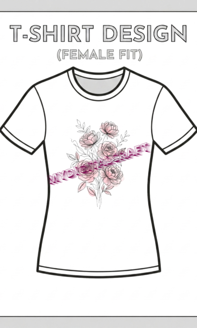 Elegant Pink Floral Bouquet 3D Ladies T-Shirt Design_1