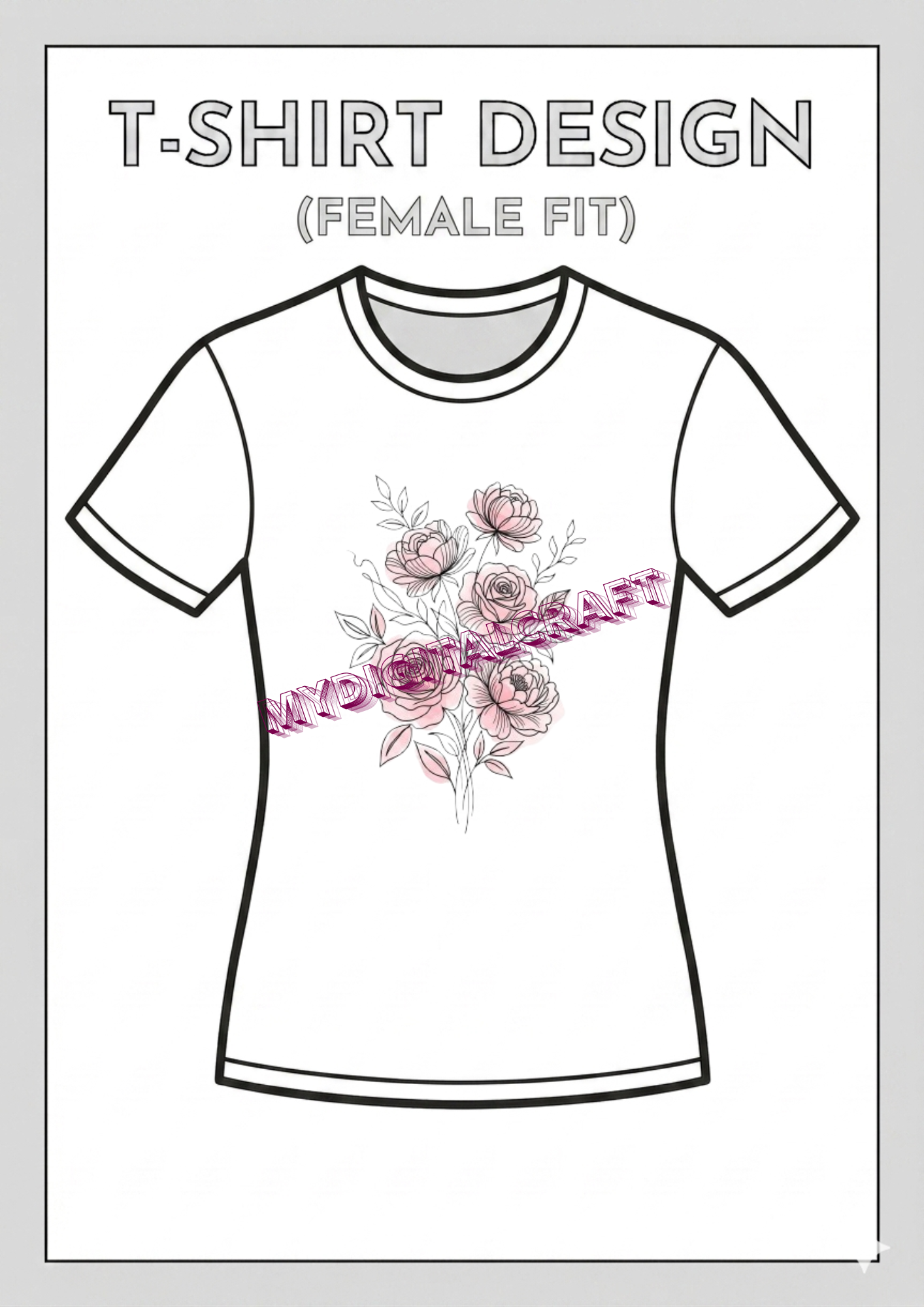 Elegant Pink Floral Bouquet 3D Ladies T-Shirt Design_1 Elegant Pink Floral Bouquet 3D Ladies T-Shirt Design_1