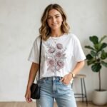 Elegant Pink Floral Bouquet 3D Ladies T-Shirt Design_3