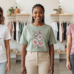 Elegant Pink Floral Bouquet 3D Ladies T-Shirt Design_5