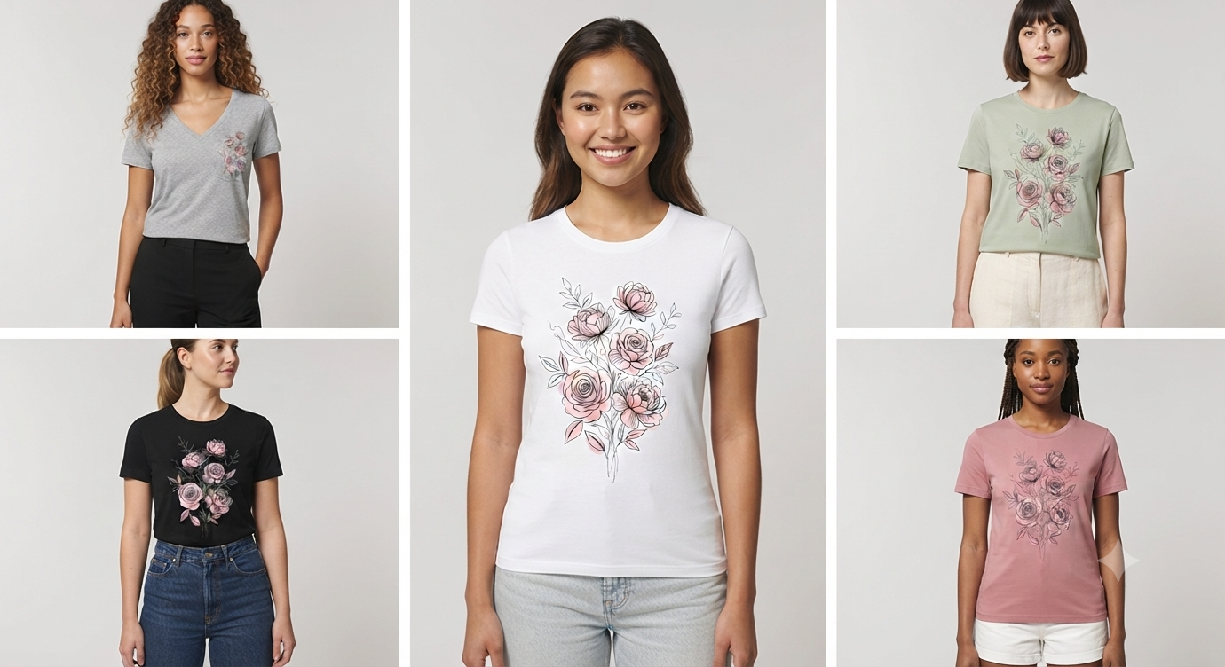 Elegant Pink Floral Bouquet 3D Ladies T-Shirt Design_7 Elegant Pink Floral Bouquet 3D Ladies T-Shirt Design_7