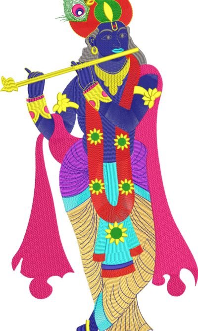 Shree Krishna Embroidery Design Lord Krishna with Flute